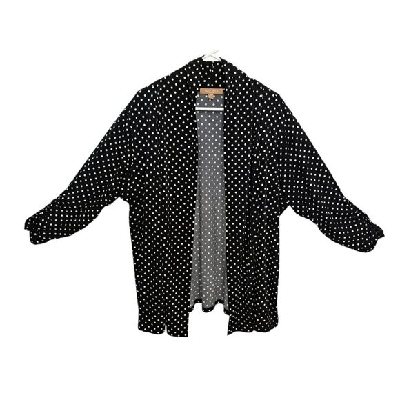 Ellen Tracy Woman 3X Black White Polka Dot Open Front Kimono Cardigan USA - Picture 1 of 6